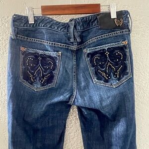 Wicked West Women’s Dark Denim Blue embroidered‎ Bootcut Jeans Size 6